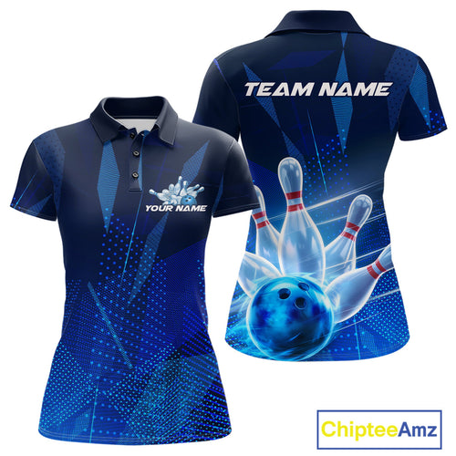 Custom Black And Blue Bowling Jerseys, Women Bowling Polo Shirt Team Uniform IPHW9390