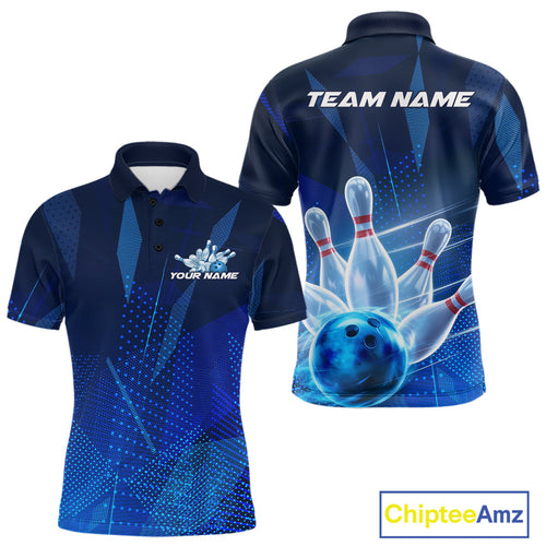 Custom Black And Blue Bowling Jerseys, Men Bowling Polo Shirt Team Uniform IPHW9390