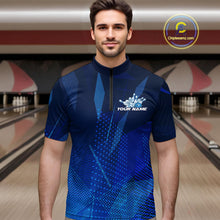 Load image into Gallery viewer, Custom Black And Blue Bowling Jerseys, Men Bowling Quarter-Zip Shirt Team Uniform IPHW9390