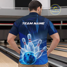 Load image into Gallery viewer, Custom Black And Blue Bowling Jerseys, Men Bowling Quarter-Zip Shirt Team Uniform IPHW9390