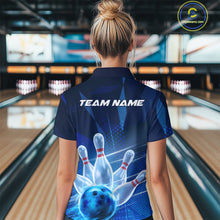 Load image into Gallery viewer, Custom Black And Blue Bowling Jerseys, Women Bowling Quarter-Zip Shirt Team Uniform IPHW9390
