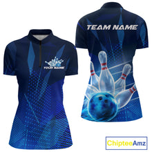 Load image into Gallery viewer, Custom Black And Blue Bowling Jerseys, Women Bowling Quarter-Zip Shirt Team Uniform IPHW9390