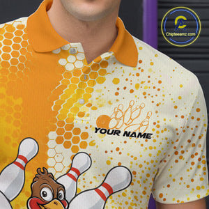 Custom Funny Yellow Thanksgiving Turkey Bowling Team Men Polo Shirts, Bowling Jerseys IPHW9768