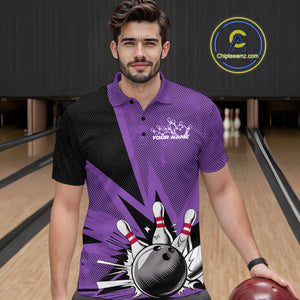 Custom Purple Bowling Jerseys, Bowling Team Men Polo Shirts Bowling League Shirt IPHW9391