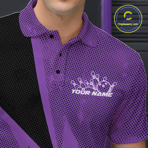 Custom Purple Bowling Jerseys, Bowling Team Men Polo Shirts Bowling League Shirt IPHW9391