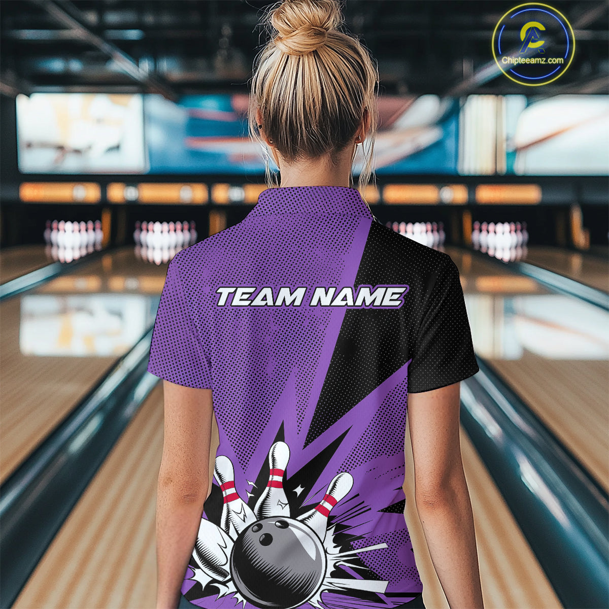 Custom Purple Bowling Jerseys, Bowling Team Women Quarter-Zip Shirts Bowling League Shirt IPHW9391