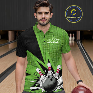 Custom Green Bowling Jerseys, Bowling Team Men Polo Shirts Bowling League Shirt IPHW9392