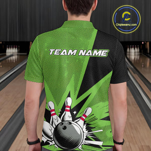 Custom Green Bowling Jerseys, Bowling Team Men Polo Shirts Bowling League Shirt IPHW9392
