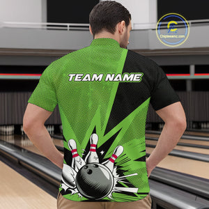 Custom Green Bowling Jerseys, Bowling Team Men Quarter-Zip Shirts Bowling League Shirt IPHW9392