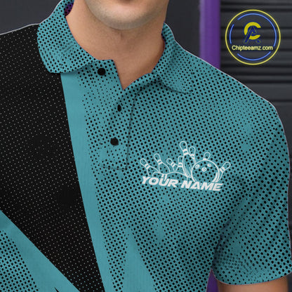 Custom Blue Bowling Jerseys, Bowling Team Men Polo Shirts Bowling League Shirt IPHW9393