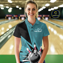 Load image into Gallery viewer, Custom Blue Bowling Jerseys, Bowling Team Women Polo Shirts Bowling League Shirt IPHW9393