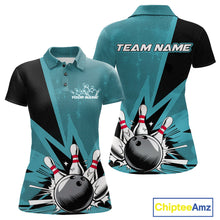 Load image into Gallery viewer, Custom Blue Bowling Jerseys, Bowling Team Women Polo Shirts Bowling League Shirt IPHW9393