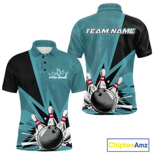 Load image into Gallery viewer, Custom Blue Bowling Jerseys, Bowling Team Men Polo Shirts Bowling League Shirt IPHW9393