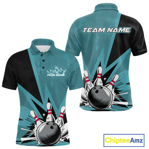 Custom Blue Bowling Jerseys, Bowling Team Men Polo Shirts Bowling League Shirt IPHW9393