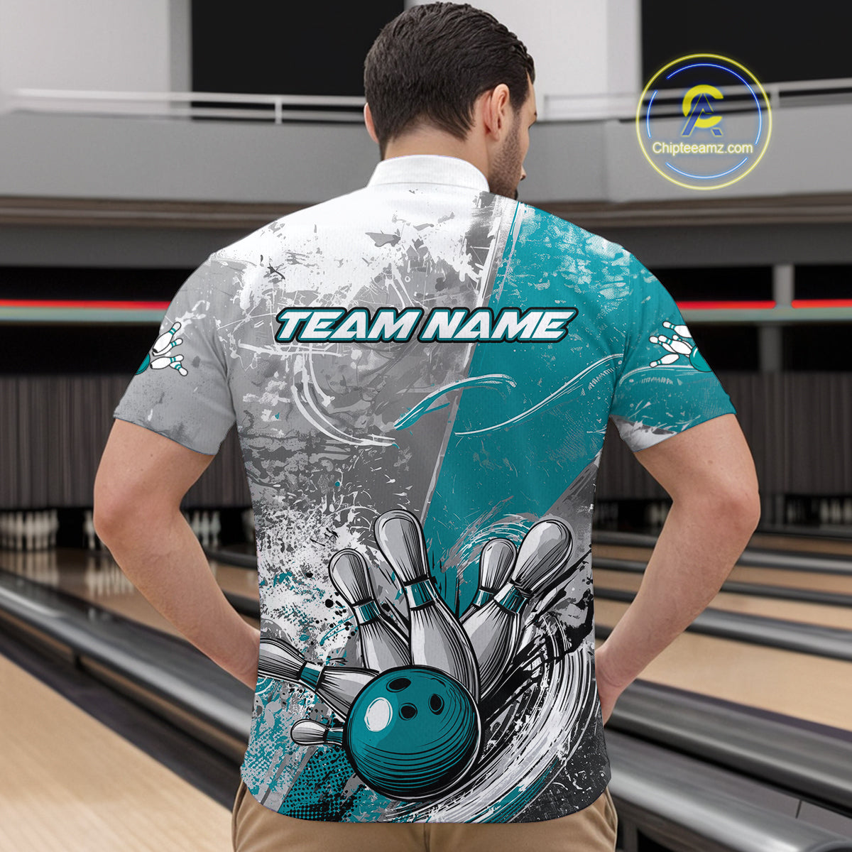 Custom Grunge Blue Bowling Quarter-Zip Shirts For Men, Distressed Vintage Bowling Team Shirts IPHW9551