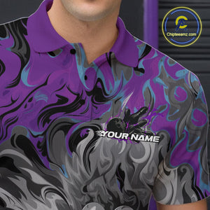 Custom Blue And Purple Fame Bowling Team Polo Shirts For Men, Fire Bowling Jerseys IPHW9559