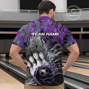 Custom Blue And Purple Fame Bowling Team Quarter-Zip Shirts For Men, Fire Bowling Jerseys IPHW9559