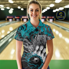 Load image into Gallery viewer, Custom Blue Fame Bowling Team Polo Shirts For Women, Fire Bowling Jerseys IPHW9560
