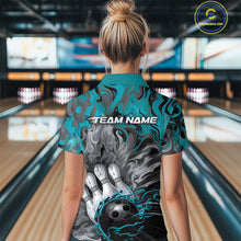 Load image into Gallery viewer, Custom Blue Fame Bowling Team Polo Shirts For Women, Fire Bowling Jerseys IPHW9560