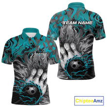 Load image into Gallery viewer, Custom Blue Fame Bowling Team Polo Shirts For Men, Fire Bowling Jerseys IPHW9560