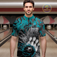 Load image into Gallery viewer, Custom Blue Fame Bowling Team Quarter-Zip Shirts For Men, Fire Bowling Jerseys IPHW9560