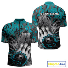 Load image into Gallery viewer, Custom Blue Fame Bowling Team Quarter-Zip Shirts For Men, Fire Bowling Jerseys IPHW9560