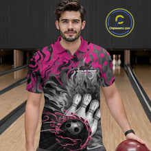 Load image into Gallery viewer, Custom Pink Flame Bowling Team Polo Shirts For Men, Fire Bowling Jerseys IPHW9561