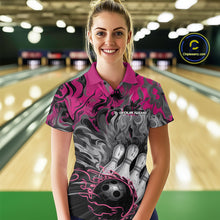 Load image into Gallery viewer, Custom Pink Flame Bowling Team Polo Shirts For Women, Fire Bowling Jerseys IPHW9561