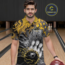 Load image into Gallery viewer, Custom Yellow Fame Bowling Team Polo Shirts For Men, Fire Bowling Jerseys IPHW9562