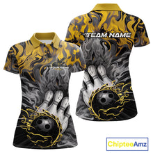 Load image into Gallery viewer, Custom Yellow Fame Bowling Team Polo Shirts For Women, Fire Bowling Jerseys IPHW9562