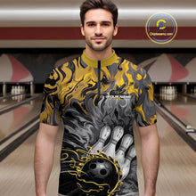 Load image into Gallery viewer, Custom Yellow Fame Bowling Team Quarter-Zip Shirts For Men, Fire Bowling Jerseys IPHW9562