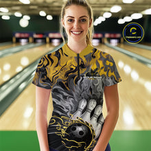 Load image into Gallery viewer, Custom Yellow Fame Bowling Team Quarter-Zip Shirts For Women, Fire Bowling Jerseys IPHW9562