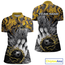 Load image into Gallery viewer, Custom Yellow Fame Bowling Team Quarter-Zip Shirts For Women, Fire Bowling Jerseys IPHW9562