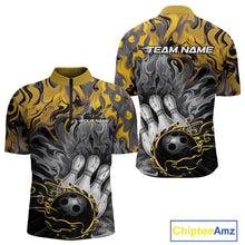Load image into Gallery viewer, Custom Yellow Fame Bowling Team Quarter-Zip Shirts For Men, Fire Bowling Jerseys IPHW9562
