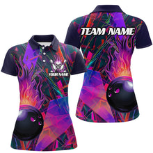 Load image into Gallery viewer, Custom Colorful Bowling League Shirts For Women, Flame Bowling Ball Jerseys IPHW6720