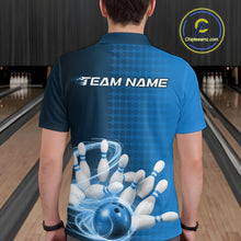 Load image into Gallery viewer, Custom Blue Flame Bowling Polo Shirts For Men, Bowling Tournament Team Shirt IPHW9407