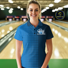 Load image into Gallery viewer, Custom Blue Flame Bowling Polo Shirts For Women, Bowling Tournament Team Shirt IPHW9407
