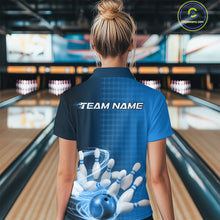 Load image into Gallery viewer, Custom Blue Flame Bowling Polo Shirts For Women, Bowling Tournament Team Shirt IPHW9407