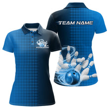 Load image into Gallery viewer, Custom Blue Flame Bowling Polo Shirts For Women, Bowling Tournament Team Shirt IPHW9407