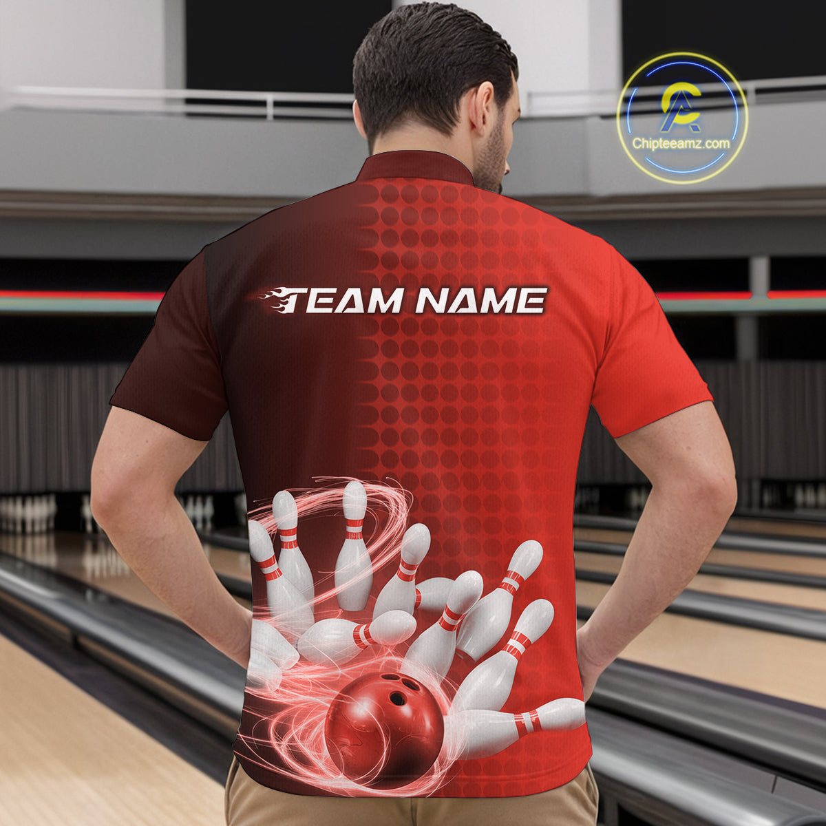 Custom Red Flame Bowling Quarter-Zip Shirts For Men, Bowling Tournament Team Shirt IPHW9408