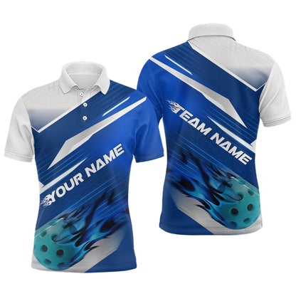 Custom Blue Flame Pickleball Polo Shirts For Men, Fire Pickleball Jerseys Team Uniform IPHW9412