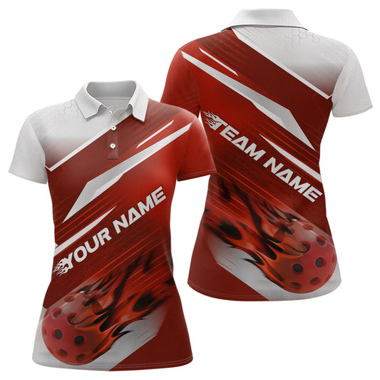 Custom Red Flame Pickleball Polo Shirts For Women, Fire Pickleball Jerseys Team Uniform IPHW9413