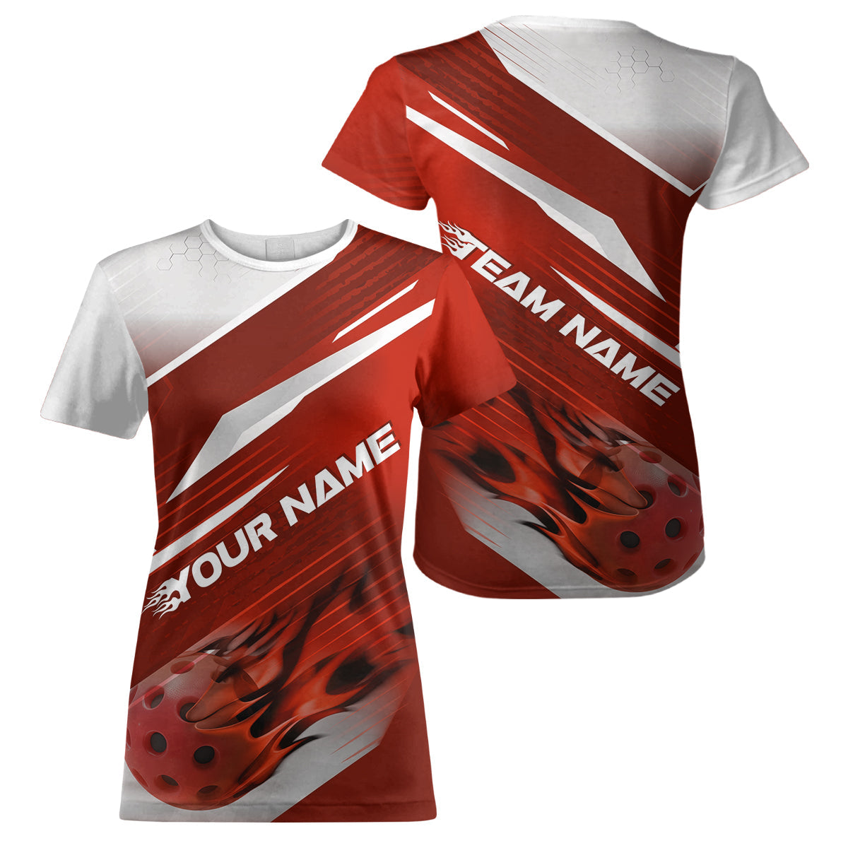 Custom Red Flame Pickleball T-Shirts For Women, Fire Pickleball Jerseys Team Uniform IPHW9413