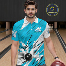 Load image into Gallery viewer, Custom White And Blue Bowling Team Men Polo Shirts, Bowling Ball And Pins Jerseys IPHW9600