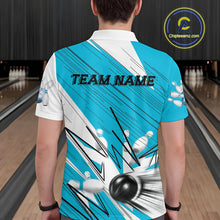 Load image into Gallery viewer, Custom White And Blue Bowling Team Men Polo Shirts, Bowling Ball And Pins Jerseys IPHW9600
