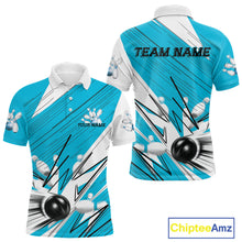 Load image into Gallery viewer, Custom White And Blue Bowling Team Men Polo Shirts, Bowling Ball And Pins Jerseys IPHW9600