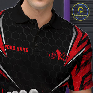 Custom Black And Red Bowling Team Jerseys, Bowler Uniform Bowling Polo Shirts For Men IPHW9283