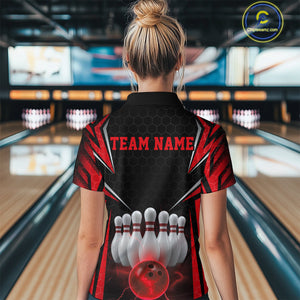 Custom Black And Red Bowling Team Jerseys, Bowler Uniform Bowling Women Quarter-Zip Shirt IPHW9283
