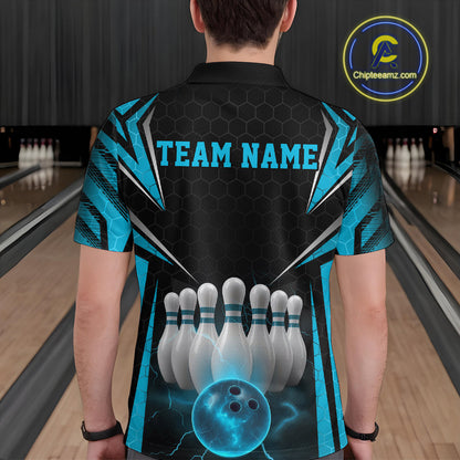 Custom Black And Blue Bowling Team Jerseys, Bowler Uniform Bowling Polo Shirts For Men IPHW9284