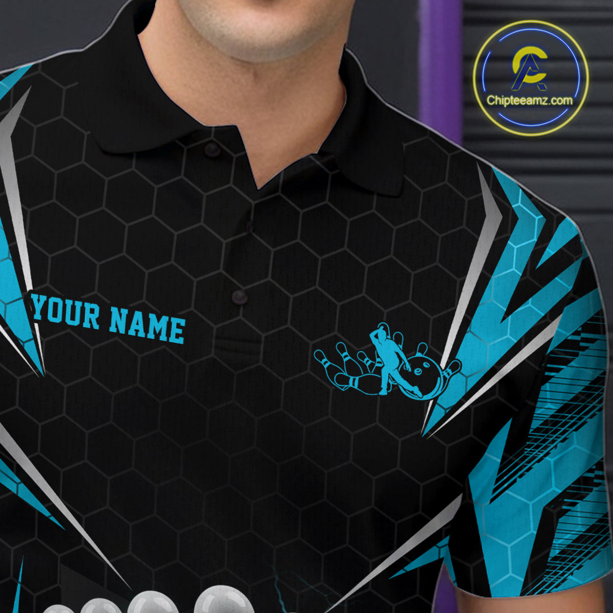Custom Black And Blue Bowling Team Jerseys, Bowler Uniform Bowling Polo Shirts For Men IPHW9284